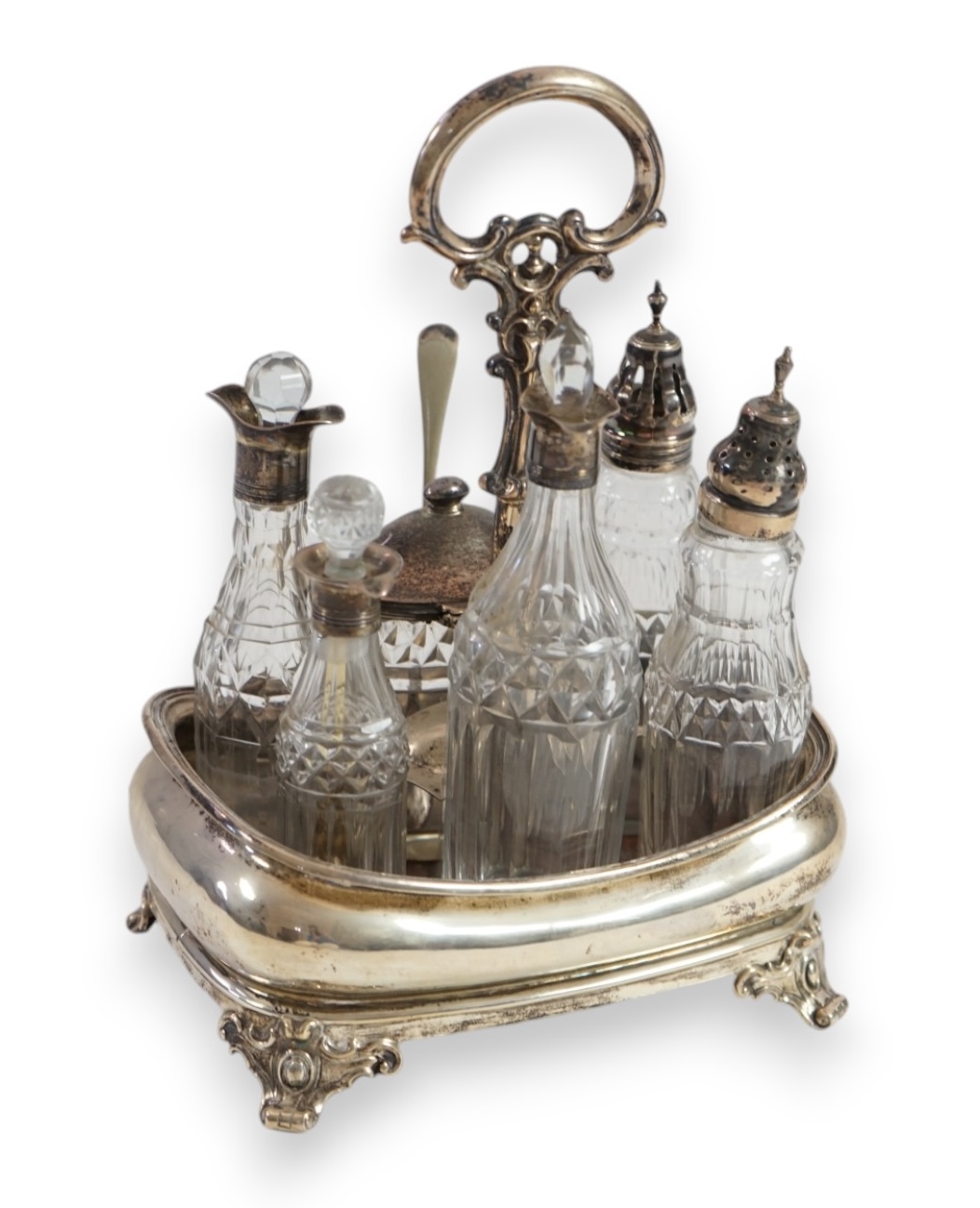 An early 19th century silver cruet stand